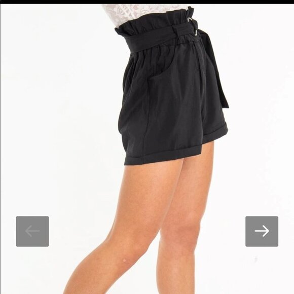 Dynamite Black Linen paper bag shorts metal ring waist tie XS - Picture 14 of 15